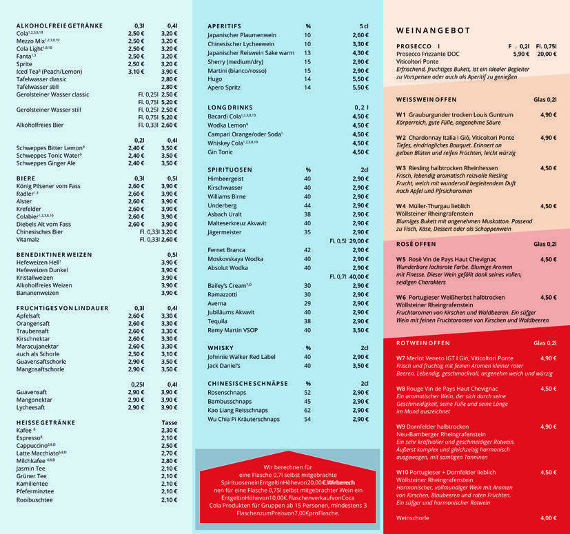 Asiatisch essen gehen in Duisburg | unsere Getränkekarte